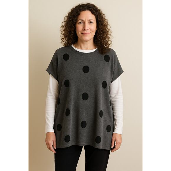 Masai Clothing Co Gray Black Polka Dot Sweater Tunic Top Medium Merino Blend - Picture 9 of 9